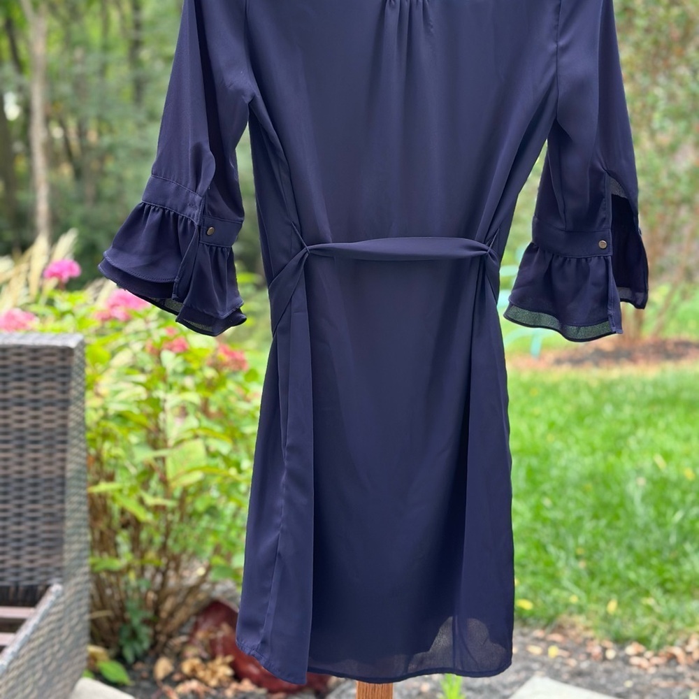 Banana Republic Navy Business Tailored Ruffle Sleeve Button-Down Dress - Picture 7 of 8